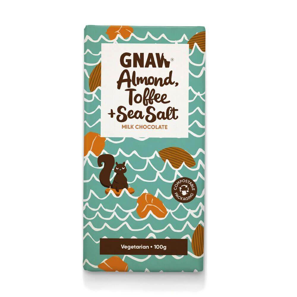Gnaw Almond, Toffee & Sea Salt Milk Chocolate 100g